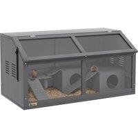 PawHut Hamster Cage, Wooden Small Animal Cage for Gerbils, Mice w/ Suspension Bridge, Openable Top, Hut, 85 x 45 x 44cm - Grey