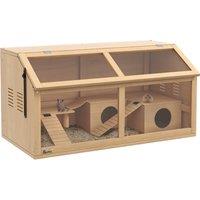 PawHut Hamster Cage, Wooden Small Animal Cage for Gerbils, Mice w/ Suspension Bridge, Openable Top, Hut, 85 x 45 x 44cm Nature Aosom UK