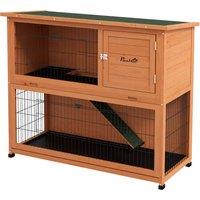 PawHut 2 Tier Antiseptic Wood Rabbit Hutch with Run Outdoor Orange Aosom UK