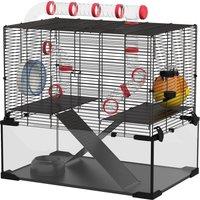 PawHut Gerbil Cage Dwarf Hamster Cage, with Deep Glass Bottom, Tunnels, Hut, Exercise Wheel, 60 x 40 x 57cm Aosom UK