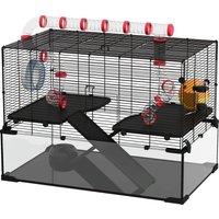 PawHut Hamster Haven: Deep Glass Base, Tunnels & Ramps for Playful Exploration, Cosy Hut & Exercise Wheel, 78.5x48.5x57cm Aosom UK