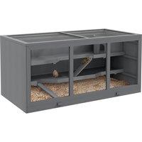 PawHut Wooden Hamster Cage, Small Animals Hutch with Tray, Openable Top, Exercise Play House Pen, 115L x 57W x 55Hcm, Grey