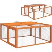 PawHut Wooden Folding Rabbit Hutch, for 2-3 Rabbits - Orange