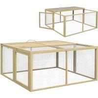PawHut Wooden Folding Rabbit Hutch, for 2-3 Rabbits - Natural Wood