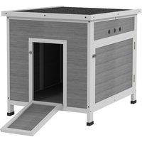 PawHut Wooden Duck House with Ramp, Double Doors, Openable Asphalt Roof, Ventilation Holes, Removable Base, Light Grey