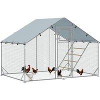 PawHut Walk in Chicken Run w/ Cover, Feeding Door, Hanging Feeder, Perch, for 6-8 Poultry