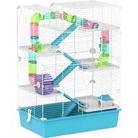 PawHut 6 Tier Hamster Cage, Small Animal Cage with Tubes, Exercise Wheel, Ramps, Hut, Food Dish, Water Bottle, Light Blue