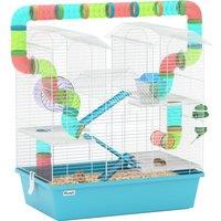 PawHut 4 Tier Hamster Cage w/ Tubes, Exercise Wheel, Hut, Water Bottle, Food Dish, Ramps, for Drawf, 58 x 36 x 65cm, Light Blue