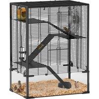 PawHut 4 Tiers Hamster Cage with Deep Tempered Glass Bottom, Hut, Running Wheel, Food Dish, Water Bottle, 60 x 40 x 80cm Aosom UK