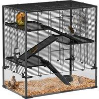 PawHut 4 Tiers Hamster Cage with Deep Tempered Glass Bottom, Hut, Running Wheel, Food Dish, Water Bottle, 78.5 x 48.5 x 80cm
