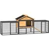 PawHut Wooden Rabbit Hutch Outdoor with Steel Run, Wooden Guinea Pig Cage with Removable Plastic Tray, Asphalt Roof, Ramp