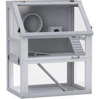 PawHut Wooden Hamster Cage with Detachable 32cm Deep Bottom, Hut, Seesaw, Exercise Wheel, Ramp, 60 x 40 x 75cm, Light Grey