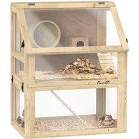 PawHut Wooden Hamster Cage with Detachable 32cm Deep Bottom, Hut, Seesaw, Exercise Wheel, Ramps, 60 x 40 x 75cm