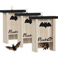 PawHut 3PCs Wooden Bat Boxes, Bat Houses Designed to Attract Bats & Easy to Hang for Outdoor, Garden, Farm, 18 x 6 x 22.5 cm