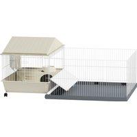 PawHut Small Animal Cage with Removable Pet Playpen, Guinea Pig Cage with Waterproof Pad, Hay Feeder, 108 x 71 x 57cm, Beige