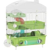PawHut 3-Tier Hamster Cage with Transparent Top, Sand Bathroom, Exercise Wheel, Hideout Room, Tubes, 45 x 28 x 60 cm, Green