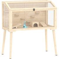PawHut Wooden Hamster Cage, Hamster Habitat with Openable Top, Seesaws, Platforms, Water Bottle for Gerbils, 110 x 52 x 101 cm