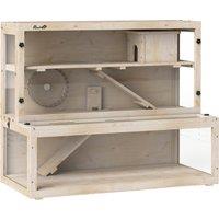 PawHut Wooden Hamster Cage with Hut, Wheel, Ramps, Removable Viewing Panels, 100 x 50 x 84 cm, Natural Wood