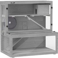 PawHut Wooden Hamster Cage with Hut, Wheel, Ramps, Removable Viewing Panels, 80 x 50 x 84 cm, Grey
