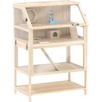 PawHut Wooden Hamster Cage with Detachable Lower Floor, Storage Shelf, Hut, Seesaw, Exercise Wheel, Ramps for Hamster