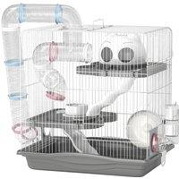 PawHut 3-Tier Hamster Cage with Exercise Wheels, Water Bottle, Food Dish, for Dwarf Hamsters, 45 x 30 x 45 cm, Grey