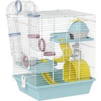 PawHut 3-Level Hamster Cage with Exercise Wheel, Water Bottle, Food Bowl, for Dwarf Hamsters, 34.5 x 27.5 x 41 cm, Blue
