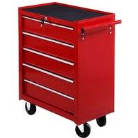 HOMCOM 5 Drawer Tool Box on Wheels, Lockable Steel Tool Cabinet with Side Handle for Workshop, Garage, Red Aosom UK