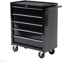 HOMCOM Cold Rolled Steel 5-Drawer Rolling Tool Storage Cabinet Tool Chest Black Aosom UK