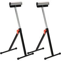 HOMCOM Set of 2 Folding Roller Stand, Material Support Pedestal with Ball Bearing Roller Height Adjustable Portable, Metal Construction, Black