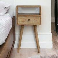 Solid Wood Mini Bedside Table with Drawer and Open Slot for Storage, Handcrafted Desk with Oak-effect Finish, 30L x 30W x 57H cm, Brown Aosom UK