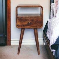 100 % Solid Mango Wood Mini Bedside Table with Drawer and Open Shelf, Hand-Finished Desk with Unique Grain, 30L x 30W x 55H cm, Brown Aosom UK