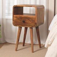 100% Solid Mango Wood Mini Bedside Table with Unique Grain, Handcrafted Desk with Drawer and Open Shelf, 30L x 30W x 55H cm, Brown Aosom UK