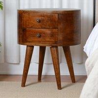 Solid Mango Wood Rounded Bedside Table with Stain Finish, Handcrafted Desk with 2 Smooth-Gliding Drawers, 35L x 45W x 54H cm, Brown Aosom UK