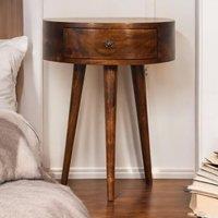 100% Solid Mango Wood Semi-Circular Bedside Table with Distinctive Grain, Desk with Drawer and Nordic Legs, 32L x 40W x 52H cm, Brown Aosom UK