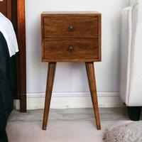 Solid Mango Wood Mini Bedside Cabinet with 2 Smooth-Gliding Drawers, Handcrafted Desk with Nordic Slim Legs, 30L x 30W x 57H cm, Brown Aosom UK