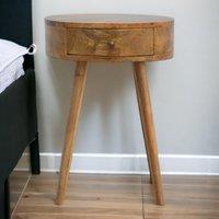 Solid Mango Wood Nordic Round Bedside Table with Unique Grain Pattern, Nightstand with Nordic Legs and Drawer, 40L x 40W x 56H cm, Brown Aosom UK