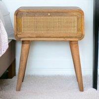 Wood Bedside Table with Rattan-Front Drawer and Spacious Storage, Slim Nordic Legs, 35x45x54 cm, Brown Aosom UK