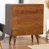 Wooden Chest of Drawers, 3-Drawers Storage Cabinet with Slim Tapered Leg for Bedroom, Brown Aosom UK
