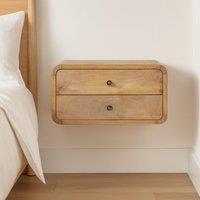 Solid Mango Wood Bedside Unit with Smooth-Glide Drawers, Oak-ish Finish, Wall-Mounted Storage for Bedroom, 32L x 45W x 25H cm, Brown Aosom UK