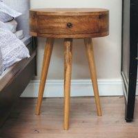 Solid Mango Wood Mini Circular Bedside Table with Smooth-Glide Drawer and Oak-Effect Finish, Desk for Bedroom, 32L x 40W x 52H cm, Brown Aosom UK