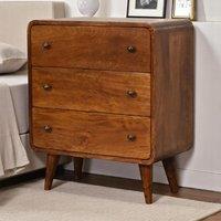 Wood Bedside Table with 3-Drawers, Curved Chest of Drawers with Deep Stain Finish for Living Room, Brown Aosom UK