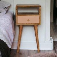 Wood Bedside Table with Drawer, Narrow Nightstand with Open Shelf, Distinct Grain for Storage, Brown Aosom UK