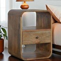 Wood Nightstand with Drawer & 2 Open Slots, Stain Finish, Bedside Cabinet for Bedroom & Living Room, Brown Aosom UK