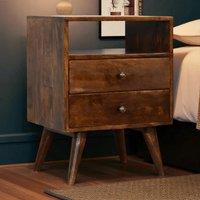 Bedside Cabinet with 2-Drawers & Open Shelf, Classic Nightstand for Home Display & Storage, 35L x 45W x 60H cm, Brown Aosom UK