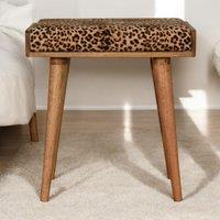 Solid Wood Footstool with Comfort-Filled and Hand-Finished, Footstool with Leopard Velvet Tray-Style Top, 35L x 50W x 52H cm, Brown Aosom UK