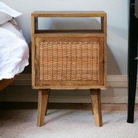 Solid Wood Bedside Cabinet, Mini Nightstand with Knitted Fabric Door & Open Slot, Cotton-Blend, Brown Aosom UK