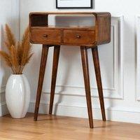Solid Mango Wood Mini Console Table with 2 Drawers and Open Slot, Desk with Deep‑Penetrating Stain Finish, 30L x 60W x 90H cm, Brown Aosom UK