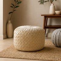 Elegant Velvet Upholstery Pouffe with Crisp White Finish, Handcrafted Pleated Design Footstool for Living Room, 46L x 46W x 33H cm, White Aosom UK