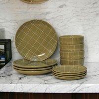 Dahlia 12-Piece Dinner Set for 4 with Smooth Timeless Finish, Ceramic Serveware Ideal for Everyday Use, 25.5L x 25.5W x 3H cm, Olive Green Aosom UK