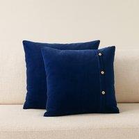 Set of 2 Quinn Cushion with Cotton-Soft Velvet Pile and Plush Filler, Handcrafted Pillow Ideal for Sofa and Bed, 45L x 45W x 15H cm, Blue Aosom UK